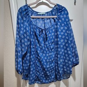 Maurices Blue Boho Sheer Peasant Blouse Polka Print Size XXL